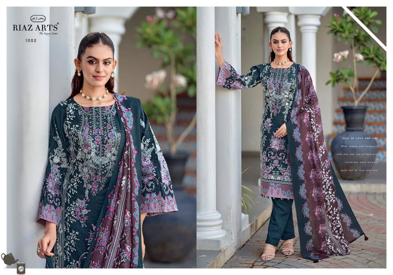 NAYRA VOL 43 BY RIAZ ARTS 1001 To 1008 Series Pakistani Suits Ethnic Wear Pure Cotton Dresses At Wholesale